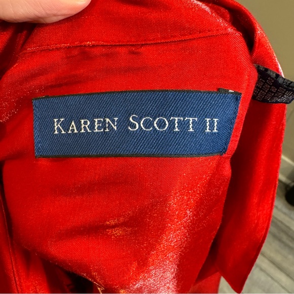 Karen Scott II Vintage Iridescent Red Shiny Button Town Top Blouse 1X - Picture 5 of 8